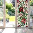 Decorative Rose Stained Glass Window Film, Rose Stained Glass Window Film for Bathroom Shower Door Heat Anti UV