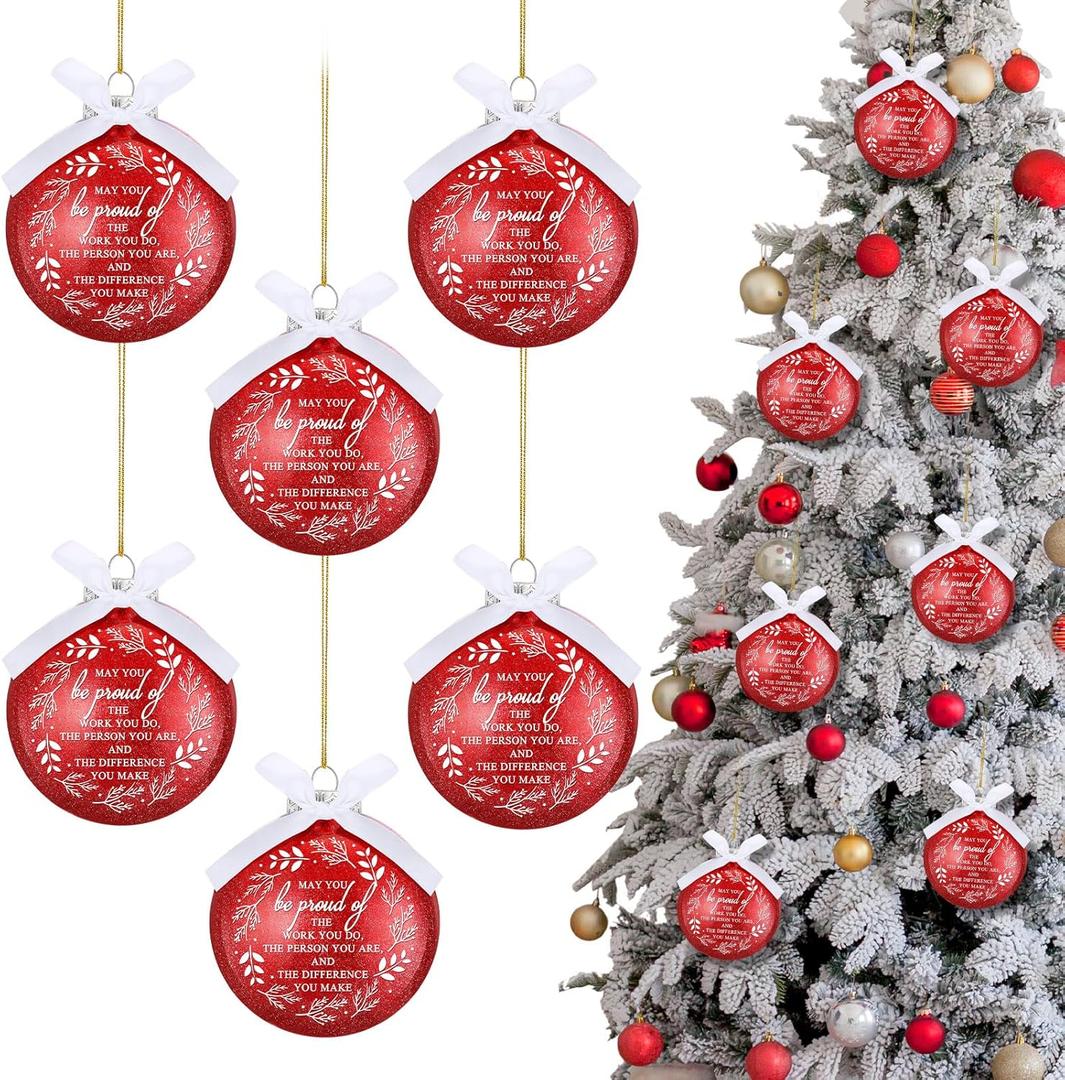 24 Pcs Christmas Appreciation Gift for Coworkers Red Ball Ornaments for Christmas Tree May You Be Proud of The Work Hanging Thank You Gift 3.15'' Ball with Ribbon for Employee Office Staff