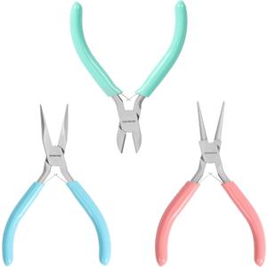 WORKPRO Jewelry Pliers Set, 3 Pack Jewelry Making Tool Kit Includes Mini Needle Nose Plier/Chain Nose Plier, Round Nose Plier and Wire Cutter for Jewelry Repair, DIY Crafts, Jewelry Making Supplies (Light Blue, Light Green, Pink)