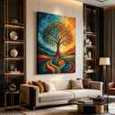 Boho Tree of Life Canvas Wall Art Framed Colorful Nature Decor 16x24 Inch