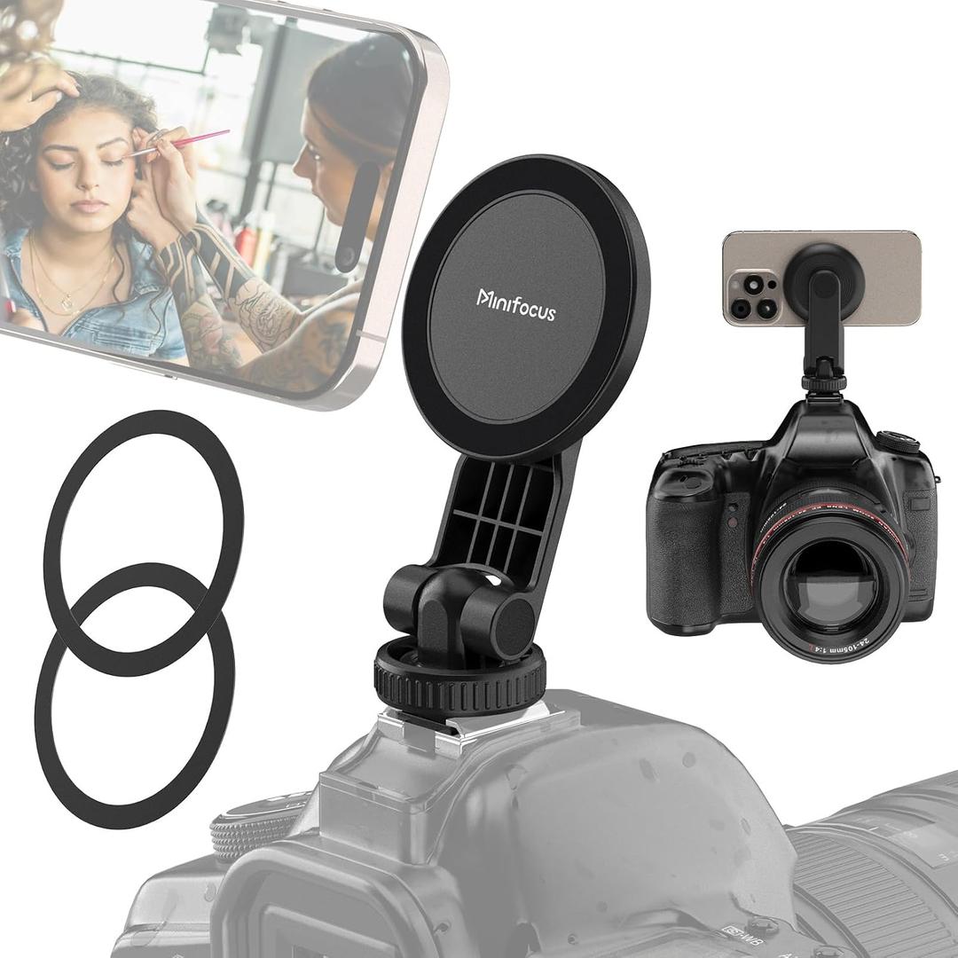 MINIFOCUS Magnetic Phone Tripod Mount for Magsafe, Hot Shoe Camera Adapter with 1/4" Threaded, Cold Shoe Phone Holder for Camera, Compatible with iPhone 17/16/15/14/13 Series