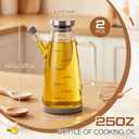 Zhehao 2 Pcs Glass Oil Bottle 25oz/750ml Cooking Oil Dispenser with Stainless Steel lid Drip Free Spout Non Slip Bottom for Kitchen Cooking Barbecue Party