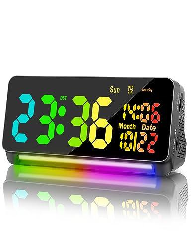 120db Super Loud Alarm Clocks for Heavy Sleepers adults , 15 Wake Up Sounds Alarm Clock for Heavy sleepers , 7 Color Night Light, Dynamic RGB Color , 0-100% Dimmer, Snooze, DST , Large LED Display 
