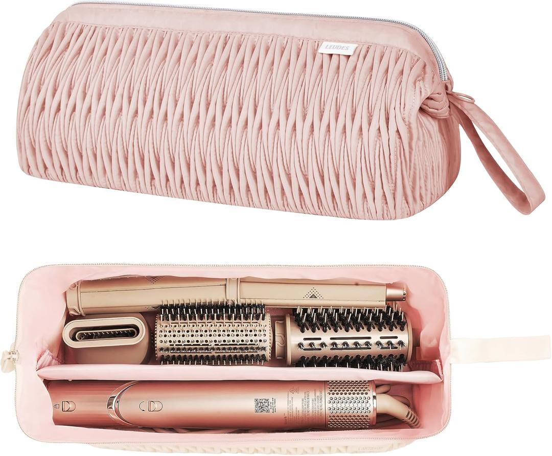 Leudes Dyson Airwrap Travel Case for Shark Hair Dryer Airstraight Flex Style Hair Attachment Tool Organizer Accessories Air Wrap Flat Curling Iron Carrying Case (Pink)