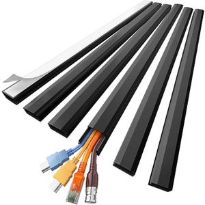Delamu Black Cord Hider, 94.5in Cord Covers for 3-4 Wires on Wall, Large Cable Hider, Premium Wire Hider Wire Covers for Cords on Wall, Easy Snap-on Cable Raceway Cable Management, W1.18 H0.67in