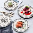Salad Plates, 8.5 Inch Ceramic Plates Set of 6, Kitchen Plate Microwave Safe, White Porcelain Dessert Plate Porcelain Serving Dishes, Black