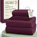 LANE LINEN 100% Organic Cotton Sheets King Size, Machine Washable Fully Elasticized Low Pill Fade Resistant Cotton Sheets, Soft & Comfy Percale Eco Friendly sbanas King - Windsor Wine