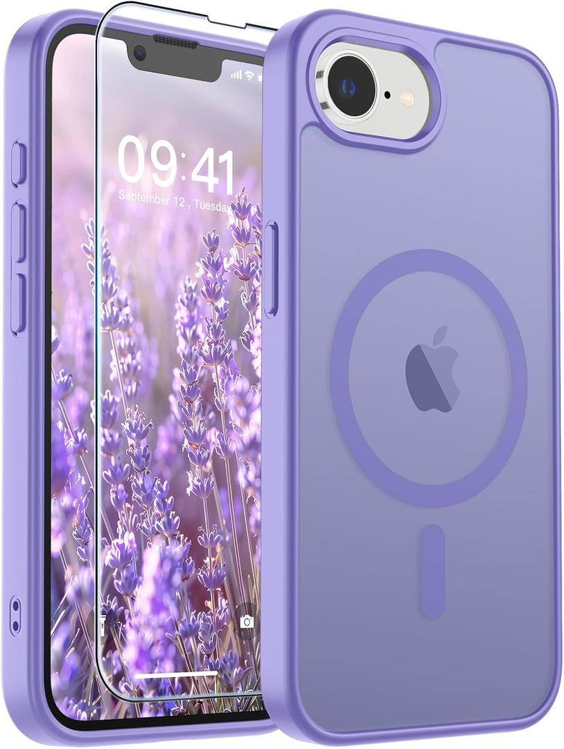 SUPFINE Magnetic for iPhone 17e Case/iPhone 16e Case (Compatible with MagSafe) (Military Grade Drop Protection) Slim Translucent Matte Shockproof with Anti-Fingerprint Phone Case,Purple
