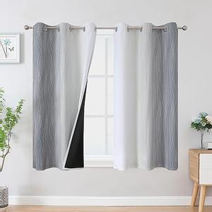 Estelar Textiler Grey and Greyish White Blackout Curtains 45 Inch Length, Light Blocking Gradient Drapes for Kitchen, Thermal Insulated Grommet Ombre Curtains for Bathroom,42Wx45L,2 Panels
