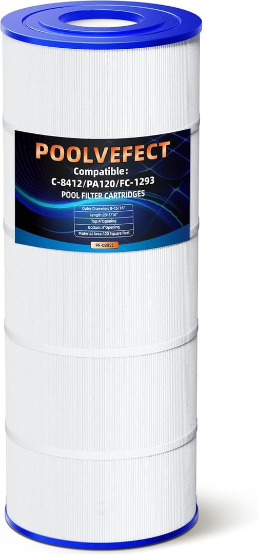 Pool Filter Cartridge Replacement Compatible with Hayward C1200 CX1200RE,Pleatco PA120, Unicel C-8412, Filbur FC-1293, Ultra-B2, Clearwater II 125, 120 Sq.Ft, 23-5/16"x8-15/16, 1 Pack