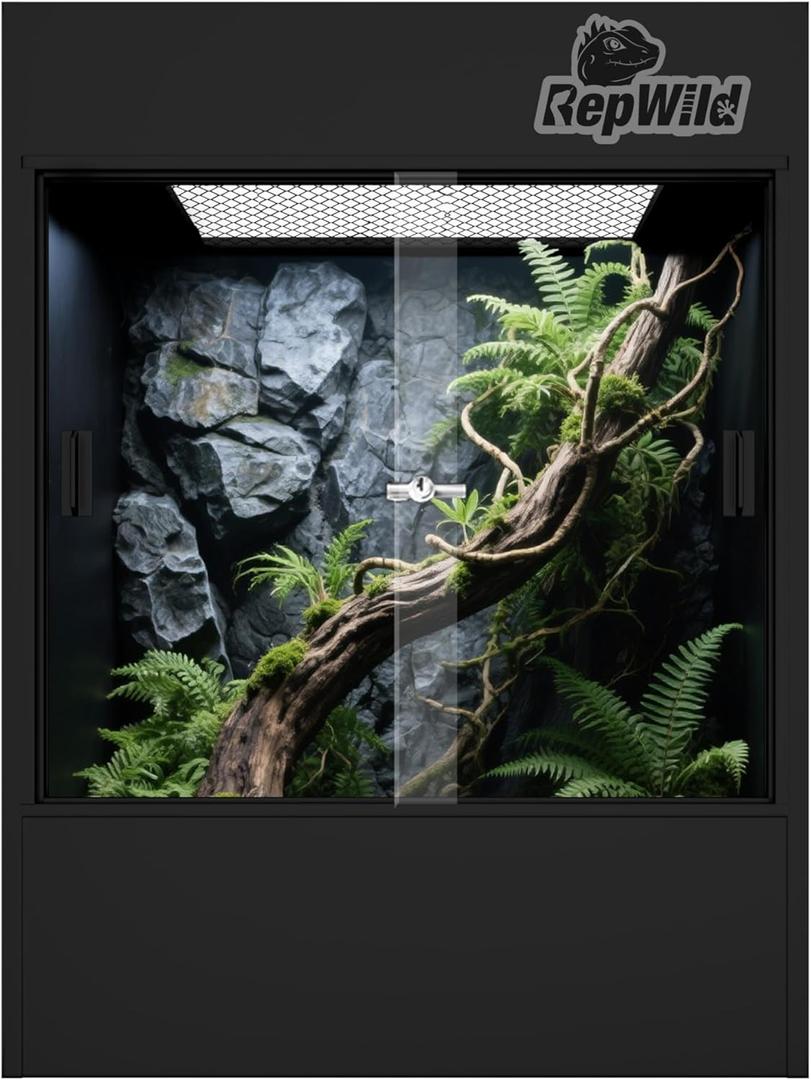 33 Gallon PVC Tall Reptile Tank/Terrarium, RepWild 18" x 18" x 24" Arboreal Reptile Habitat Enclosure with Sliding Door & Heavy-Duty Screen for Amphibians, Crested Gecko Lizard Chameleon
