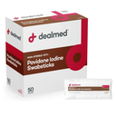 Dealmed Povidone Iodine 10% Swabsticks - Individually Sealed Packets Perfect for Wound Care and Portable First Aid Kits, 50/Box (Pack of 1)