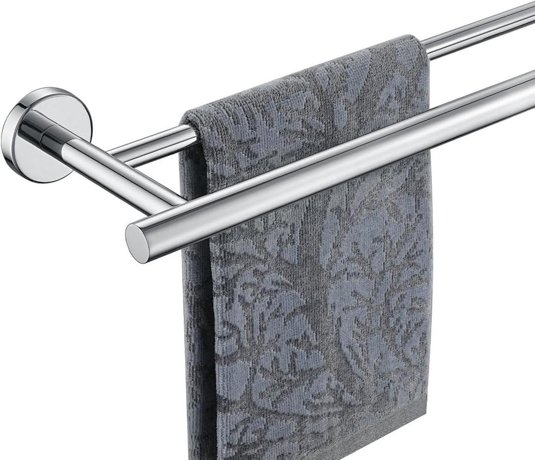 JQK Chrome Towel Bar, 24 Inch 304 Stainless Steel Thicken 0.8mm Double Bath Towel Rack for Bathroom, Towel Holder Polished Chrome Wall Mount, Total Length 27.16 Inch, TB100L24-CH (27 Inch, Chrome)