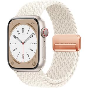 Magnetic Braided Solo Loop Band Compatible with Apple Watch Series 10 42mm 46mm 9 8 7 6 5 4 40mm 41mm 44mm 45mm 49mm for Women Men, Stretchy Nylon Elastic Sport Strap for iWatch SE/Ultra 1/2