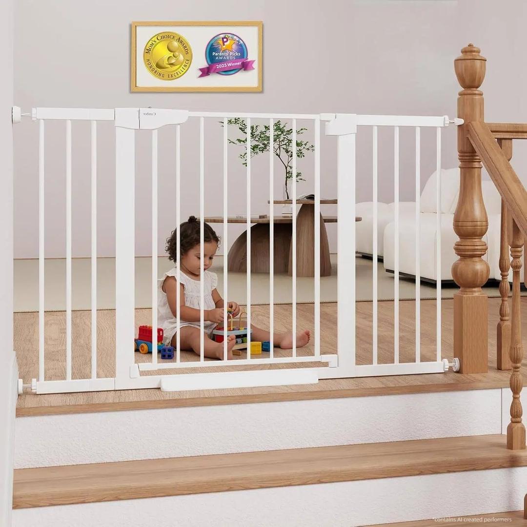 Cumbor 29.7-51.5 in Extra Wide Baby Gate for Stairs, Dog Gate Indoor White