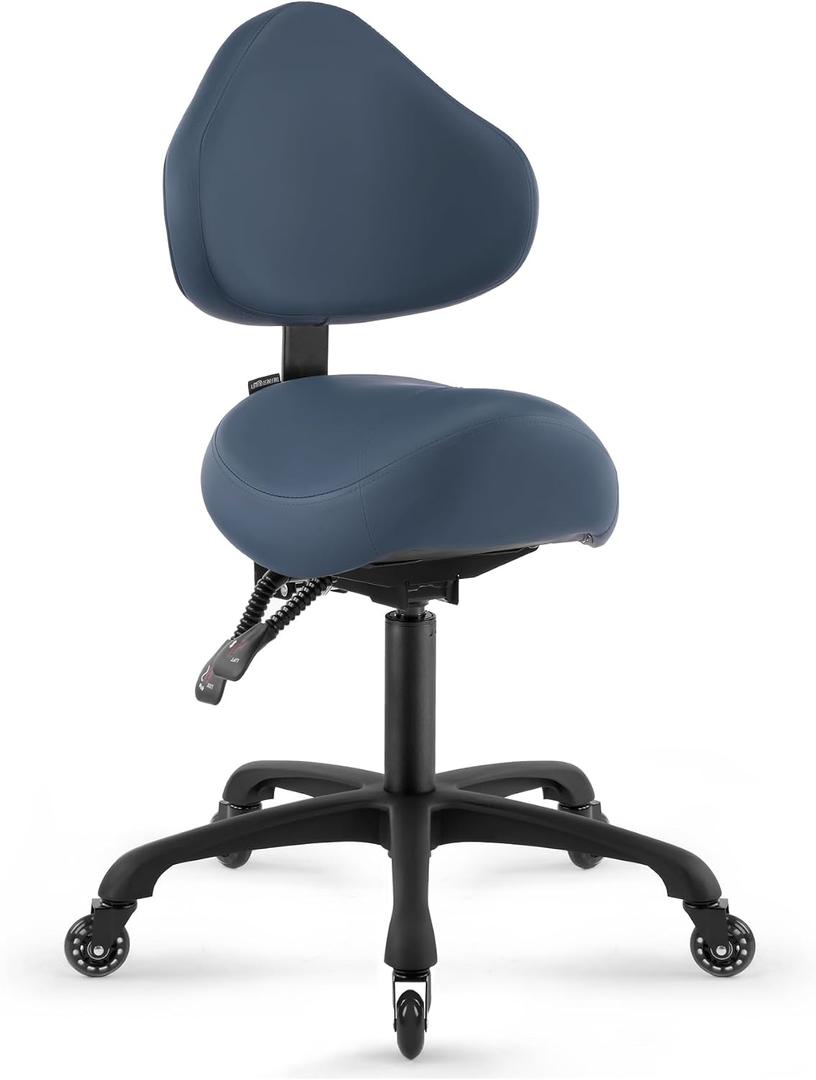 Pneumatic Swivel Rolling Saddle Chair with Wheels and Ergonomic Back Support for Hair Stylist, Dental Hygienist, Hygienic Clinic, Spa, Massage, Home, Office - 510 KOA