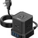 TOPREK Power Strip with USB, USB C (3.0A) Power Strip with 5 Outlets, 1 USB-C & 3 USB-A, 5 FT Flat Extension Cord with Ultra Thin Flat Plug, Surge Protector Compact for Home Office, Dorm, Hotel Travel