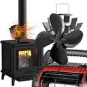 Heat Powered Fan for Fireplace, 4-Blade Stove, Black