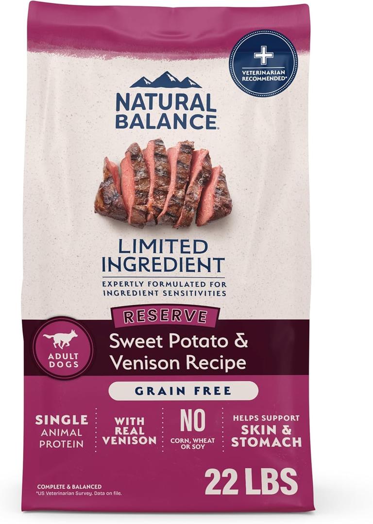 Natural Balance Limited Ingredient Adult Grain-Free Dry Dog Food, Reserve Sweet Potato & Venison Recipe, 22 Pound (Pack of 1)