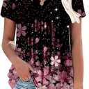 Women's Summer Short Sleeve Tunic Plus size ladies shirts Floral Blouse Loose Flowy Tops for Leggings (XXL)
