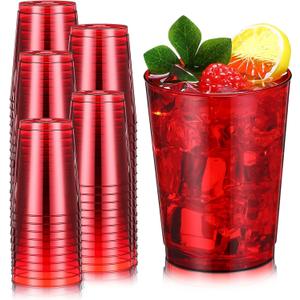 Minatee 100 Count Plastic Cups Disposable Fancy Cups Heavy Duty Wine Cocktail Glasses for Mother's Day, Wedding, Graduation, and Birthday Party Plastic Drinking Tumblers(Red,10 oz)