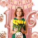 Sweet 16 Birthday Decorations for Girls, banner,Backdrop, its my 16th Birthday Sash, Sweet Rhinestone Tiara Crown,Balloons16th