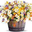 8 Bundles Artificial Daisy Flowers for Outdoors Summer Decor, UV Resistant No Fade Fake Cemetery Flowers Faux Plastic Greenery Shrub Plants for Hanging Garden Window Porch Memorial Day Decor(Colors)