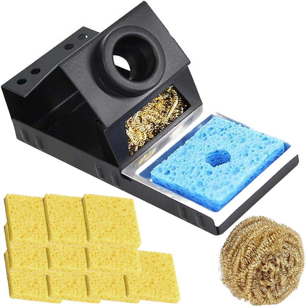 Soldering Iron Holder, Stable Portable Soldering Iron Stand with Brass Wool, Cleaning Sponge, Solder Tip Slots, No Water Needed