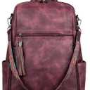 FADEON Leather Laptop Backpack for Women Designer 15.6 inch PU Laptop Bag, Ladies Travel Computer Work Backpack Red (Wine Red Retro Style)
