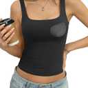 EasyGala Womens Padded Double Lined Tank Tops Square Neck Built in Bra Crop Tops Low Back Wide Strap Fitted Sleeveless Shirts Trendy Going Out 2026 Summer Outfits Black X-Large