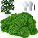 MGLIFEUL 12OZ Artificial Fake Moss for Crafts Plants Indoor with Non-Stick Gloves and TweezersPreserved Green Plant Faux Craft Moss Musgo for Fairy Garden Indoor Outdoor Home Decorating Model Making