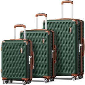 Melalenia Luggage Sets 3 Piece, Hard Shell Carry on Suitcase with Spinner Wheels and TSA Lock, Travel Lightweight Luggage Set for Women, Green Brown