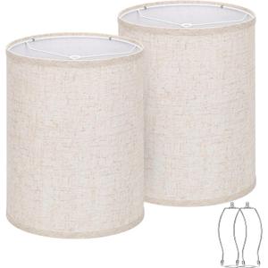 Tall Drum Lamp Shades Set of 2, 10"Top x10" Bottom x 13"High, Beige Lampshade for Table Lamp Floor Lamp, Replacement Lampshades Natural Linen Handcrafted, Spider, Harp Holders Included, Easy Assembly