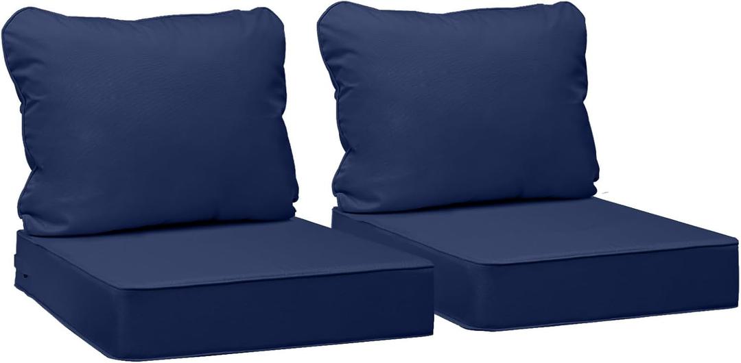 AAAAAcessories Outdoor Seat Cushions for Chairs, Fade-Resistant, Waterproof Patio Furniture Replacement Cushions, 24" x 24" x 5" + 24" x 19", Set of 2, Navy Blue