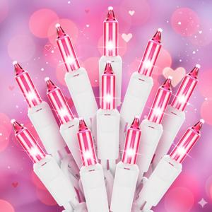 Minetom Pink Christmas Lights 100 Count 25 Feet Incandescent Bulb Mini Lights for Indoor Xmas Tree Garland Birthday Wedding Party Festival Decoration Valentines Day Decorations