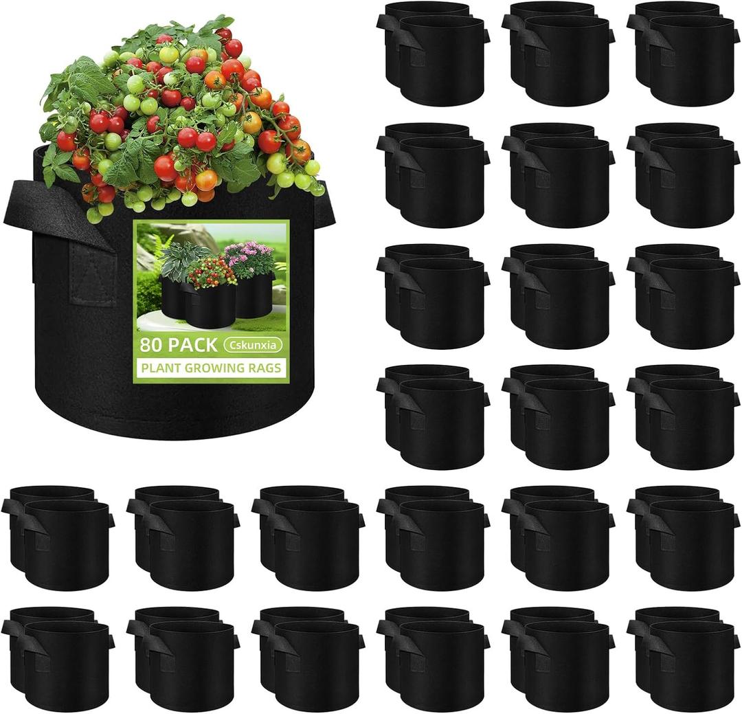 80 Pack 10 Gallons Plant Grow Bag, Vegetable Grow Bags with Handles, Non-Woven Fabric Pots Plant Bags, Garden Planting Bag for Potatoes, Carrots, Tomatoes, Fruits, Flower, Evergreen