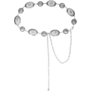 WAYLIT Western-Concho-Belt-Women Cowgirl-Metal-Belts Boho Silver Vintage Turquoise Chain Belt for Dress Jeans (Silver)