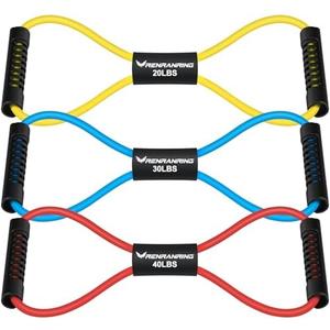 RENRANRING Figure 8 Fitness Resistance Bands with Handles - Exercise Tube Band Set of 3 for Arm and Shoulder Stretch, Rope 8 Word Elastic for Women and Men