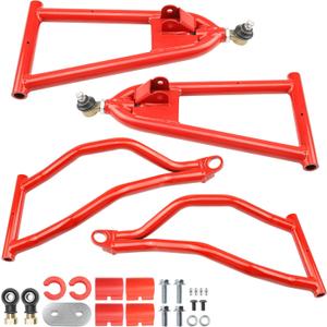 Front Upper & Lower Control A-Arms Kit for Polaris RZR S 800 20092014 & RZR 4 800 20102014, 1.5" Forward Offset High Clearance, Adjustable Camber, Heavy-Duty DOM Steel, Powder Coated Red