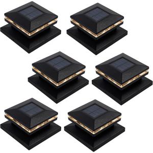 MAGGIFT 6 Pack Solar Post Lights, 15 Lumen Outdoor Post Cap Light for Fence Deck or Patio, Solar Powered Caps, Warm White High Brightness SMD LED Lighting, Lamp Fits 4x4, 5x5 or 6x6 Wooden Posts