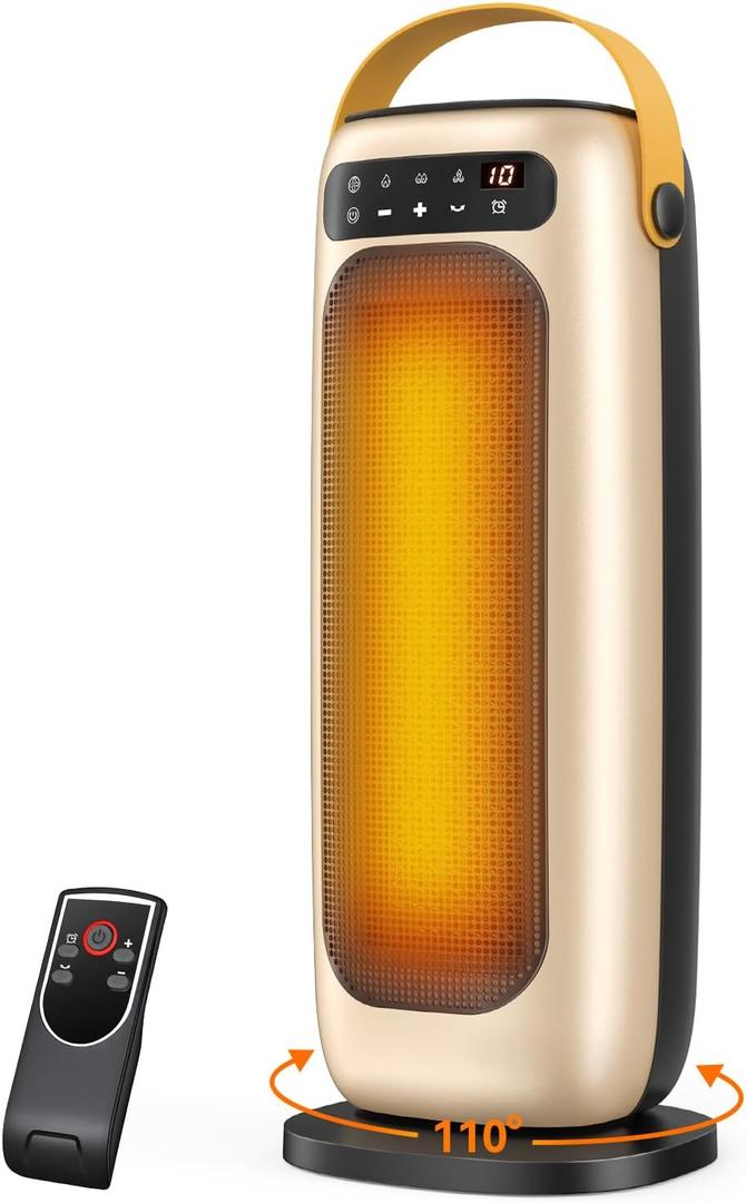 Space Heater, 1500W PTC Ceramic Electric Heaters for Indoor Use with Remote, 4 Levels Room Heater with LED Touch Display, 110 Oscillation,10H Timer,Fast & Safe Portable Heater for Bedroom Office