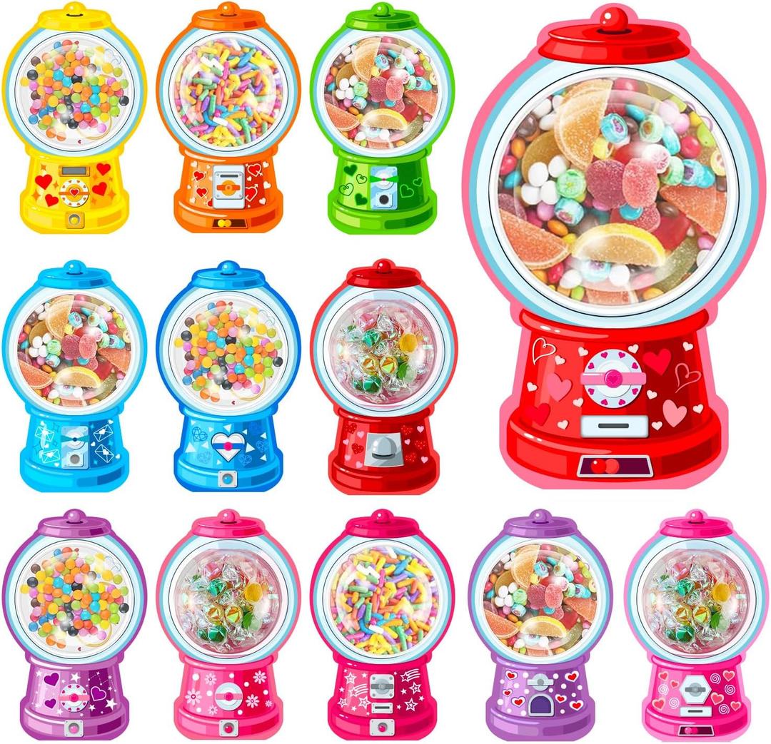 48 Pack Valentine's Day Cards for Kids Valentines Bubble Gum Machine Candy Cards Set with Plastic Dome DIY Valentine Exchange Gifts for Boys Girls Toddler School Classrooms Rewards Party Favors