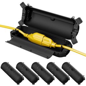 Flemoon [6 Pack] Outdoor Extension Cord Safety Cover with Waterproof Seal, Weatherproof Electrical Connection Box to Protect Outdoor Outlet, Plug, Socket, Christmas Holiday Decoration Light, Black