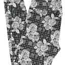 LuLaRoe TC Leggings Floral Houndstooth White on Black TC