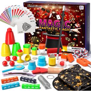 Magic Kit for Kids 6-8-10-12, 130 Magic Tricks Set for Kids with Magician Costume and Magic Wand, Board Game Christmas Birthday Gifts Toys Magic Set for Ages 6 7 8 9 10 11 12 Years Old Boys Girls