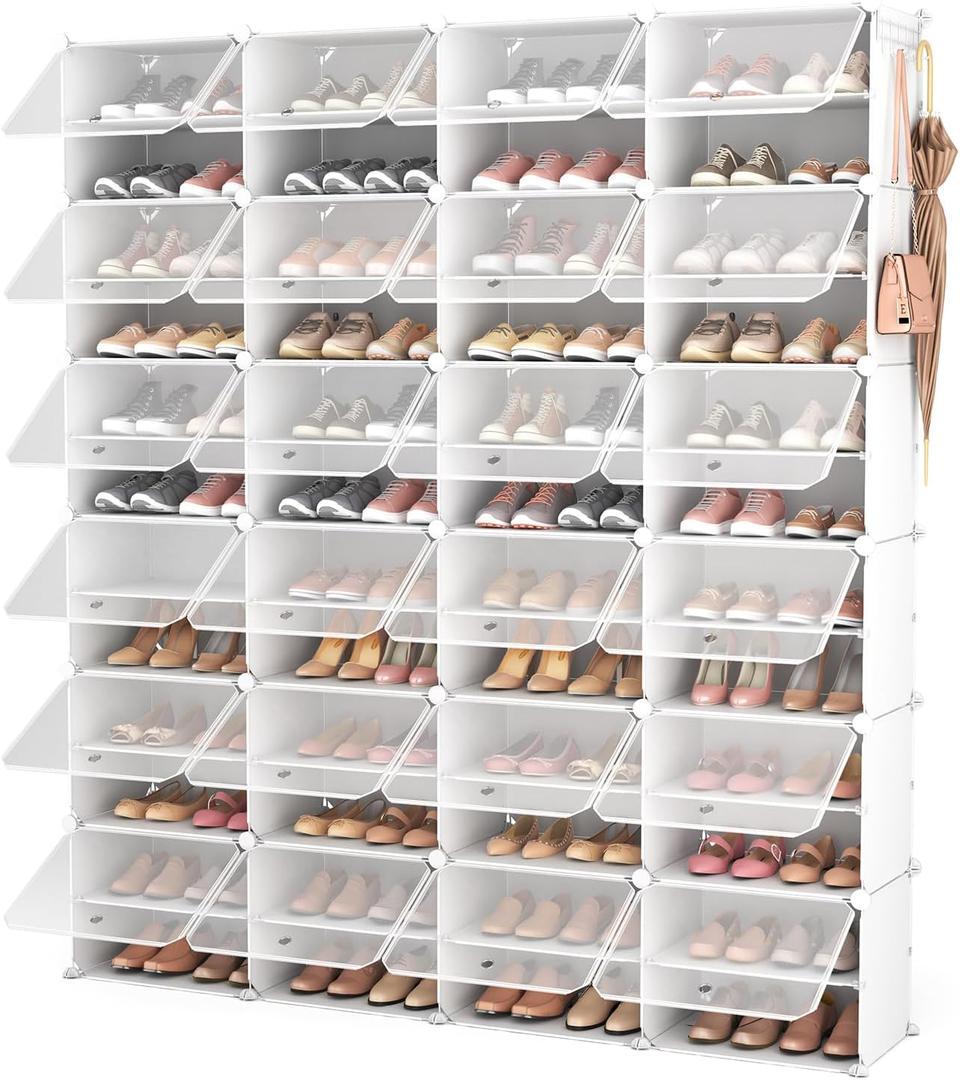 ROJASOP Shoe Storage Cabinet, 12-Tier Shoe Organizer 96 Pairs Extra Large Plastic Shoe Rack with Covers Portable Shoe Rack Organizer with Doors Big Shoe Rack for Closet Entryway Bedroom (White)