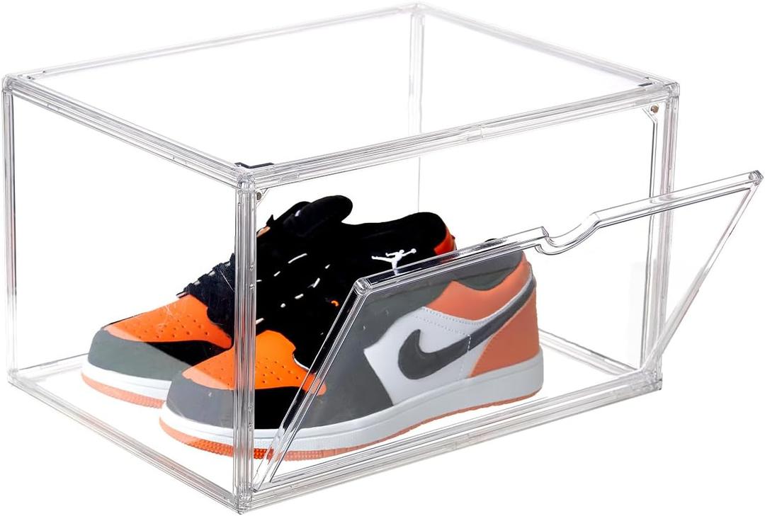Sneaker Shoe Display Case,Shoe Box with Clear Magnetic Door,Thicken & Sturdy Organizer Containers Stackable,Fit Shoe Size Up to US 14 (X-Large) 