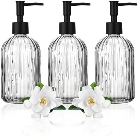 3 Pack Glass Soap Dispenser with Rust Proof Pump, 14 Oz Refillable Liquid Soap Dispenser for Bathroom & Kitchen (Grey)