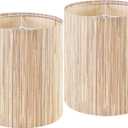 GOSO 10 Inch Tall Drum Boho Lamp Shades Set of 2 Small, 10" x10" x10" (Spider) Yellow Natural Straw Woven Lampshades for Table Lamps & Wall Lampshade Replacement Farmhouse Assembly Required