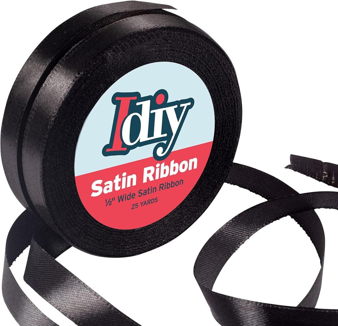 Black Satin Ribbon 1/2" x 50 Yards - Single-Faced No-Wire Ribbon for Easter Basket Decorations, Garland, Gift Wrapping, Bows, Wedding Party Decor, Arts & Crafts Accessories, Baby Showers, Wreaths